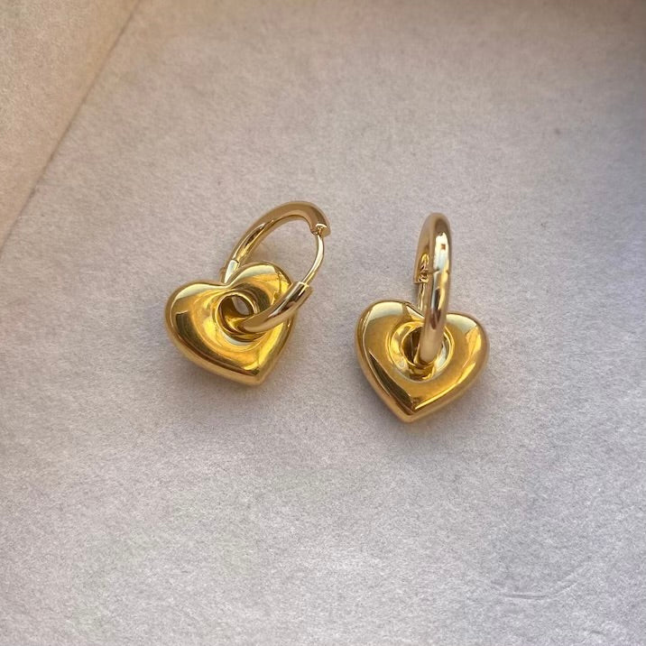 18K Gold Plated Love Heart Hoop Multi Use Earrings