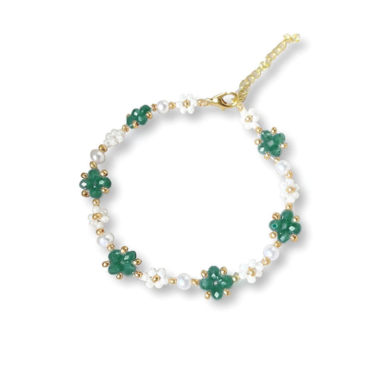 Emerald Crystal Beaded Flower Bracelet