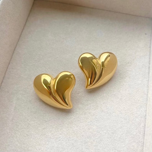 Gold Plated Love Heart Stud Earrings