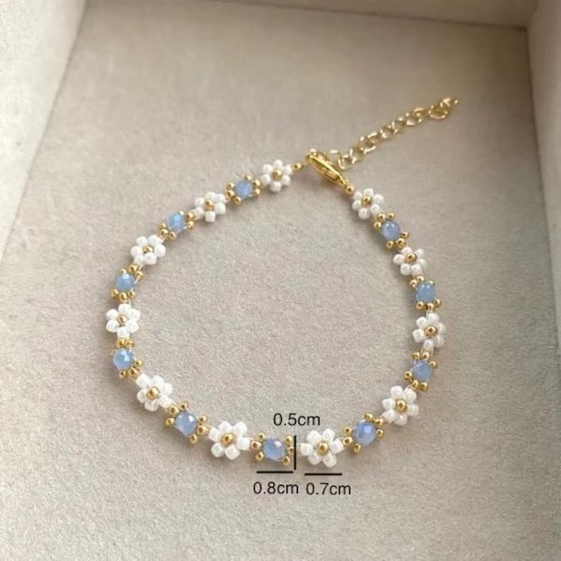 Small Red Beaded Crystal Flower Bracelet