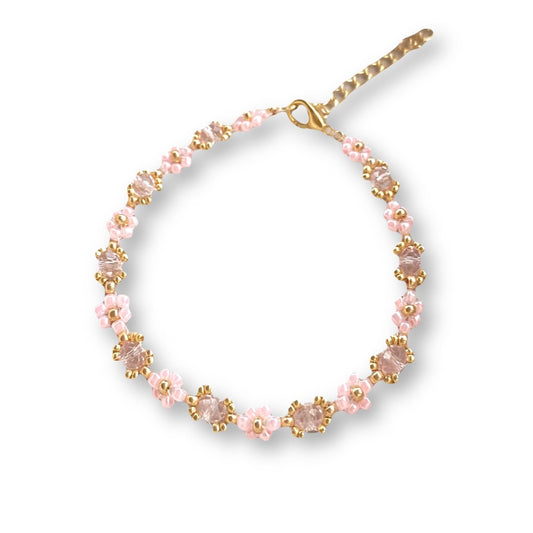 Pink Crystal Flower Beaded Bracelet