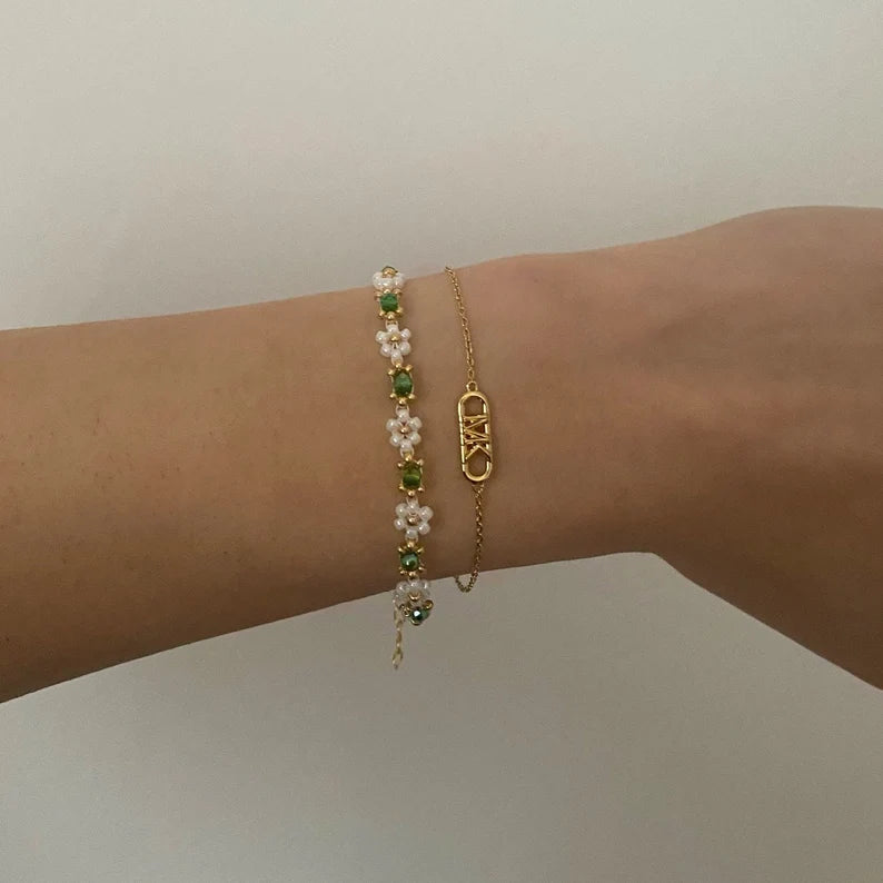 Green Beaded Flower Bracelet