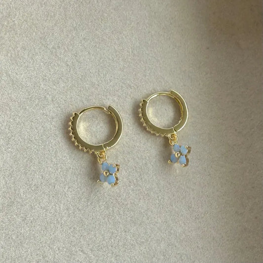 18K Gold Plated Blue Flower Earrings