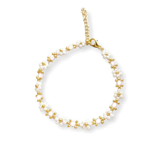 White Beaded Flower Bracelet