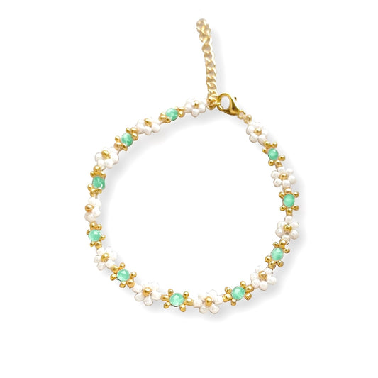 Lime Beaded Flower Bracelet
