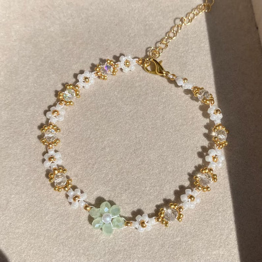 Gem Beaded Crystal Flower Bracelet