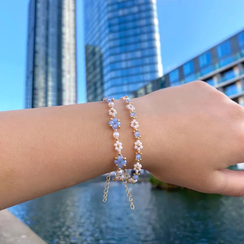 Red Crystal Beaded Flower Bracelet