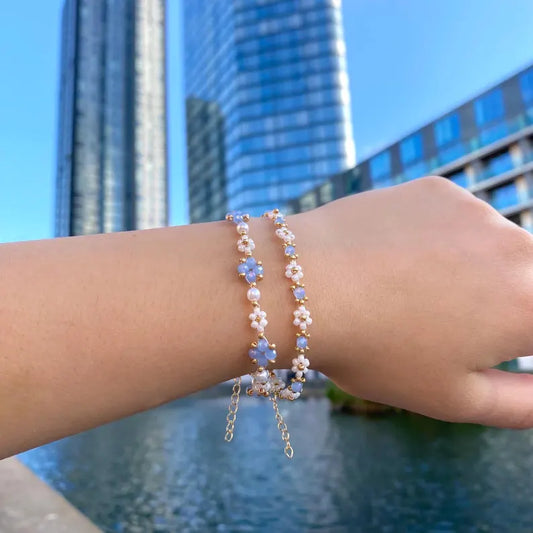 Red Crystal Beaded Flower Bracelet