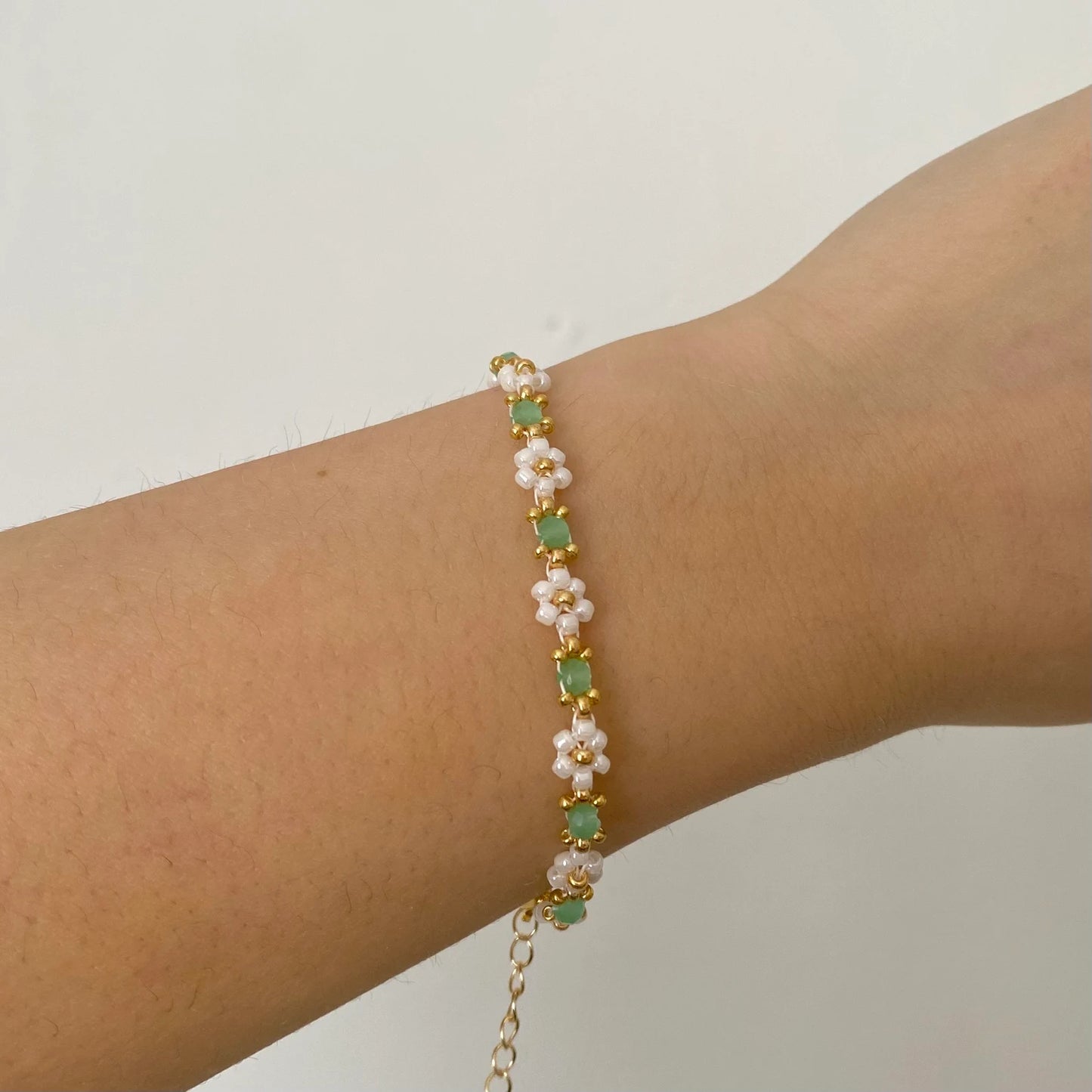Lime Beaded Flower Bracelet