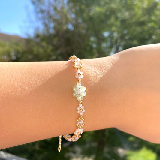 Gem Beaded Crystal Flower Bracelet