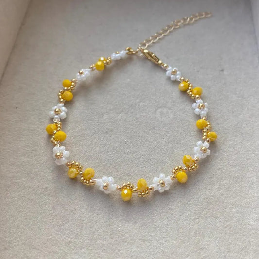 Yellow Wave Beaded Flower Bracelet