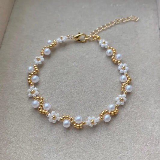 Pearl Wave Beaded Flower Bracelet