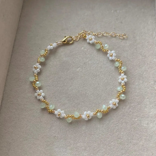 Sage Wave Beaded Flower Bracelet