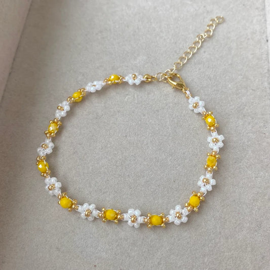 Small Yellow Beaded Crystal Flower Bracelet