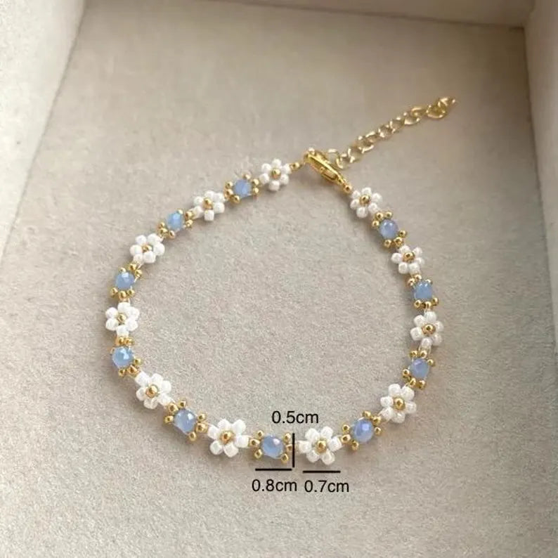 Small Yellow Beaded Crystal Flower Bracelet
