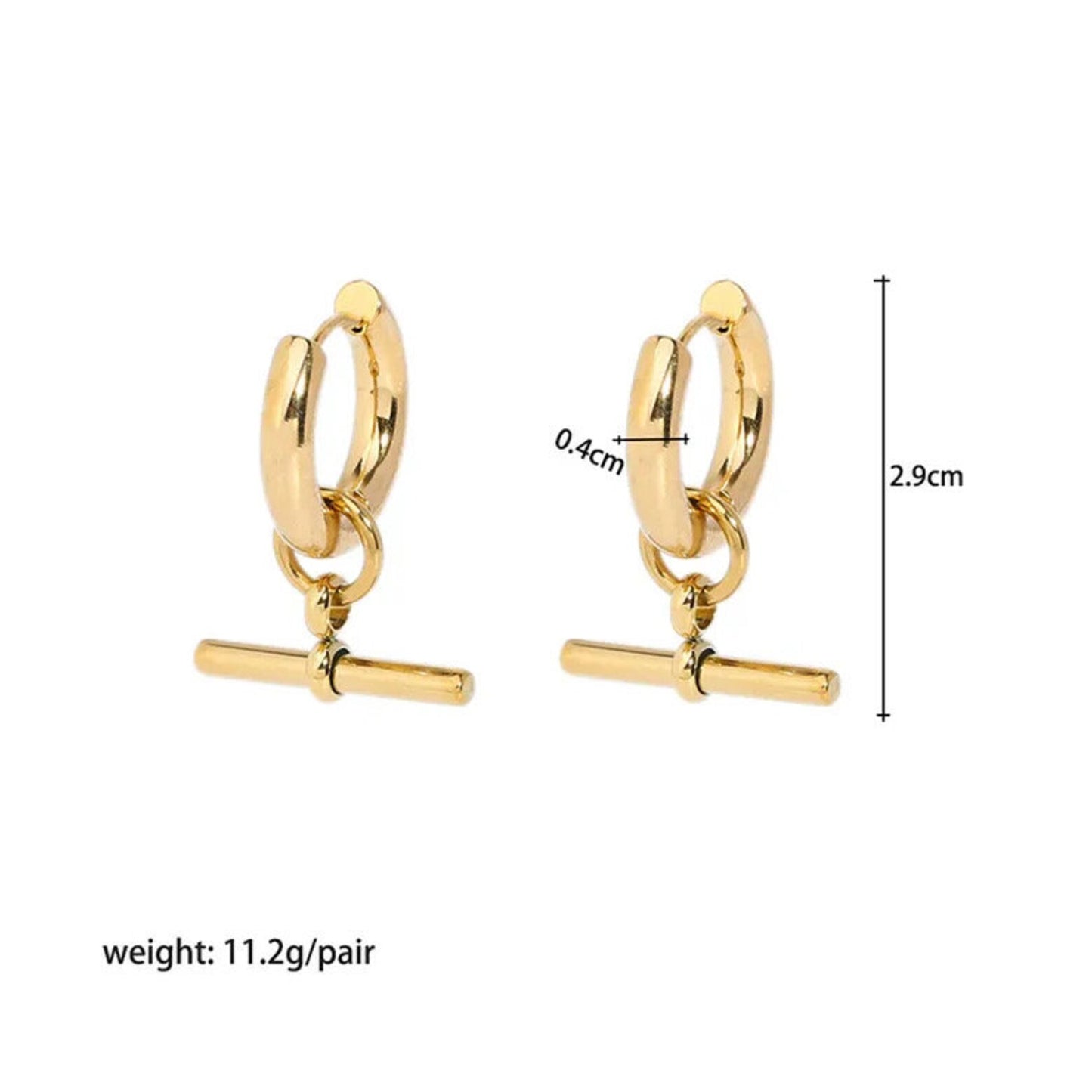 18K Gold Plated T-Bar Multi Use Earrings