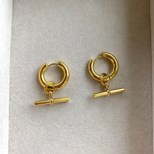 18K Gold Plated T-Bar Multi Use Earrings