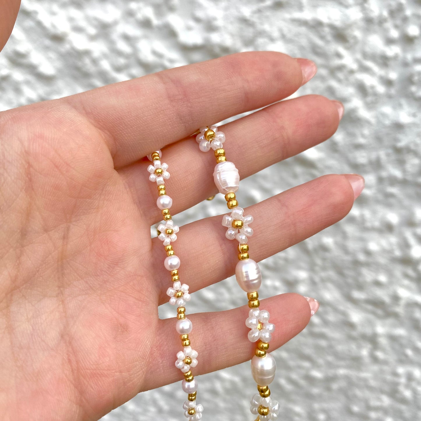 Pearl Beaded Flower Bracelet