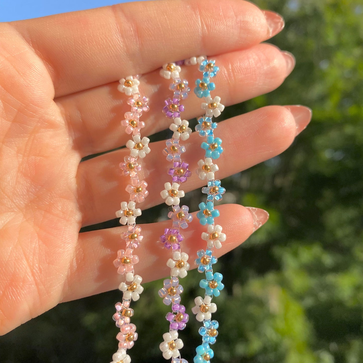 Purple Beaded Flower Bracelet
