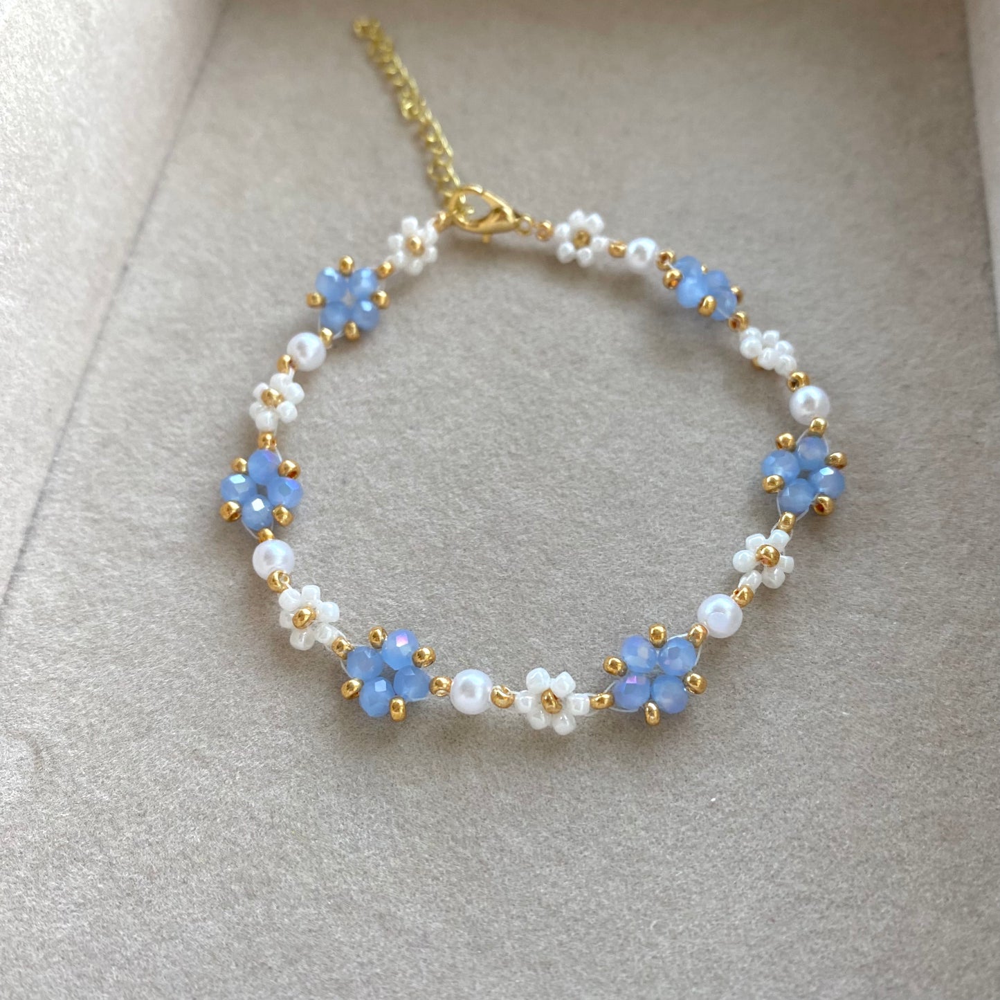 Blue Crystal Beaded Flower Bracelet