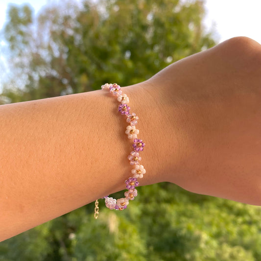 Purple Beaded Flower Bracelet