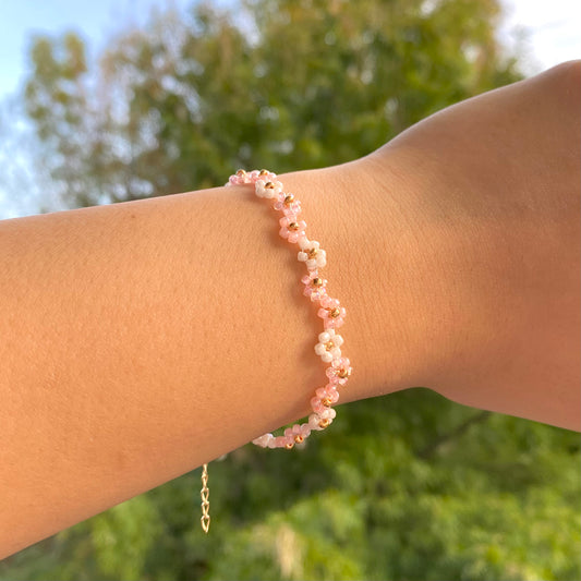 Pink Beaded Flower Bracelet