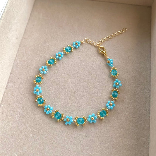 Blue Crystal Flower Beaded Bracelet