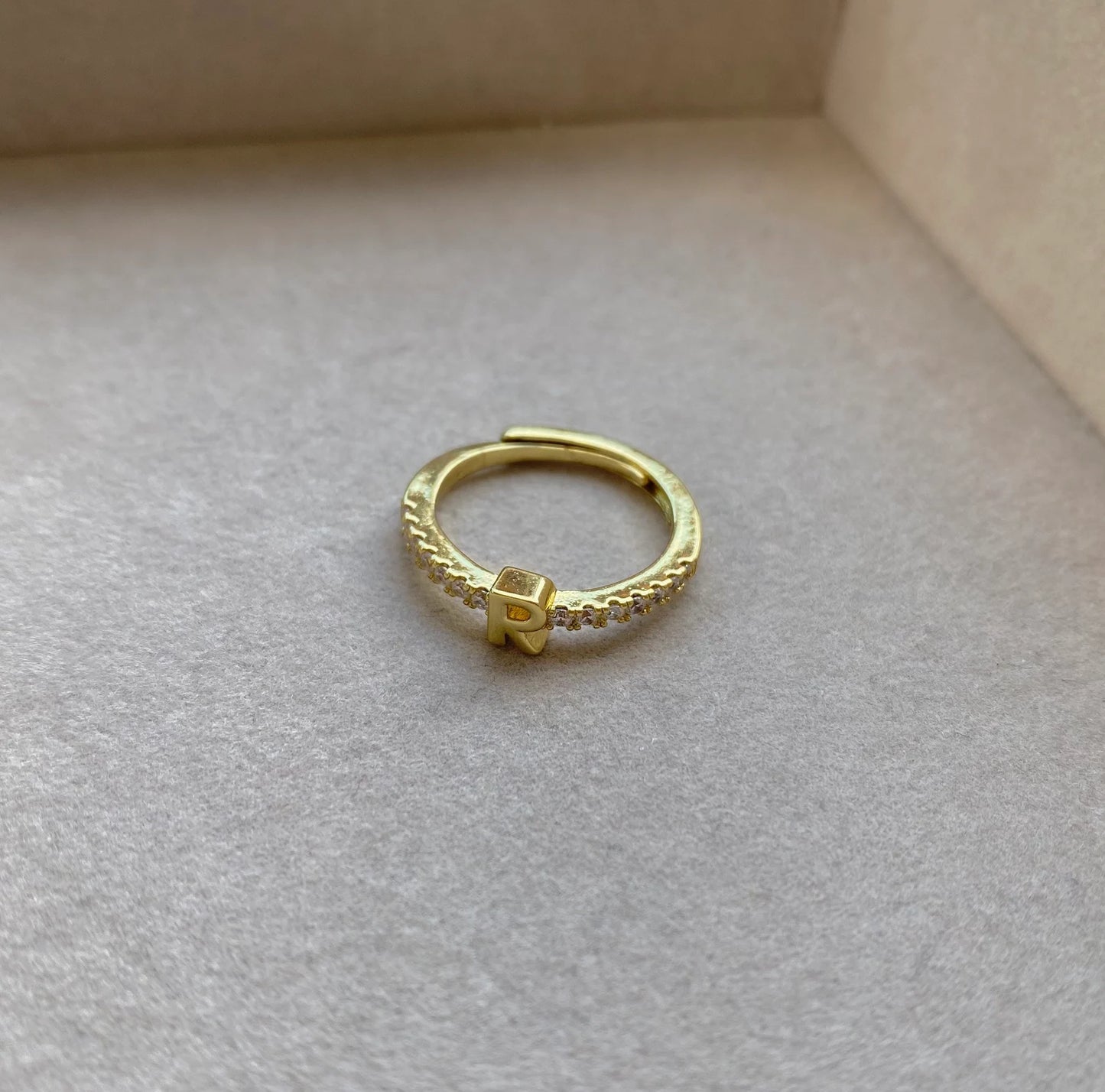 Gold Initial Letter Ring (Adjustable)