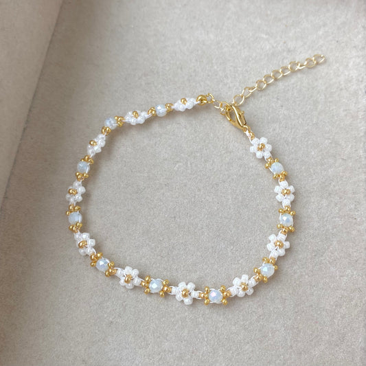 White Beaded Flower Bracelet