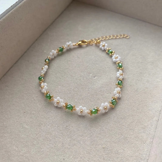 Green Beaded Flower Bracelet