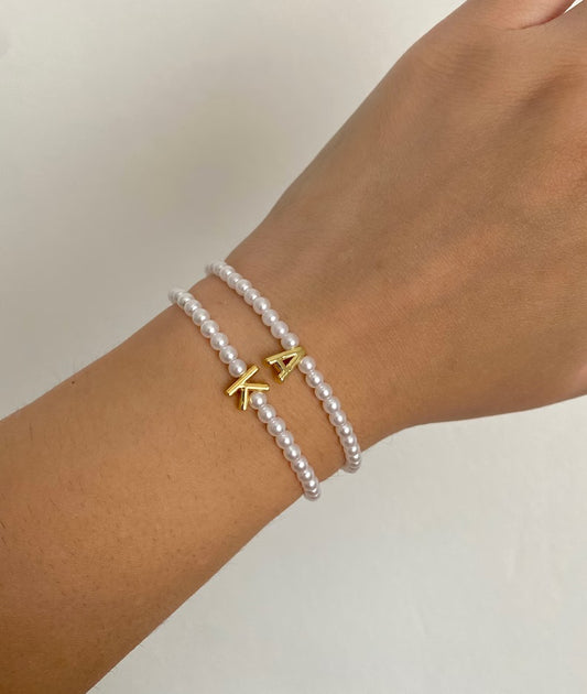 Pearl 18K Gold Plated Initial Bracelet