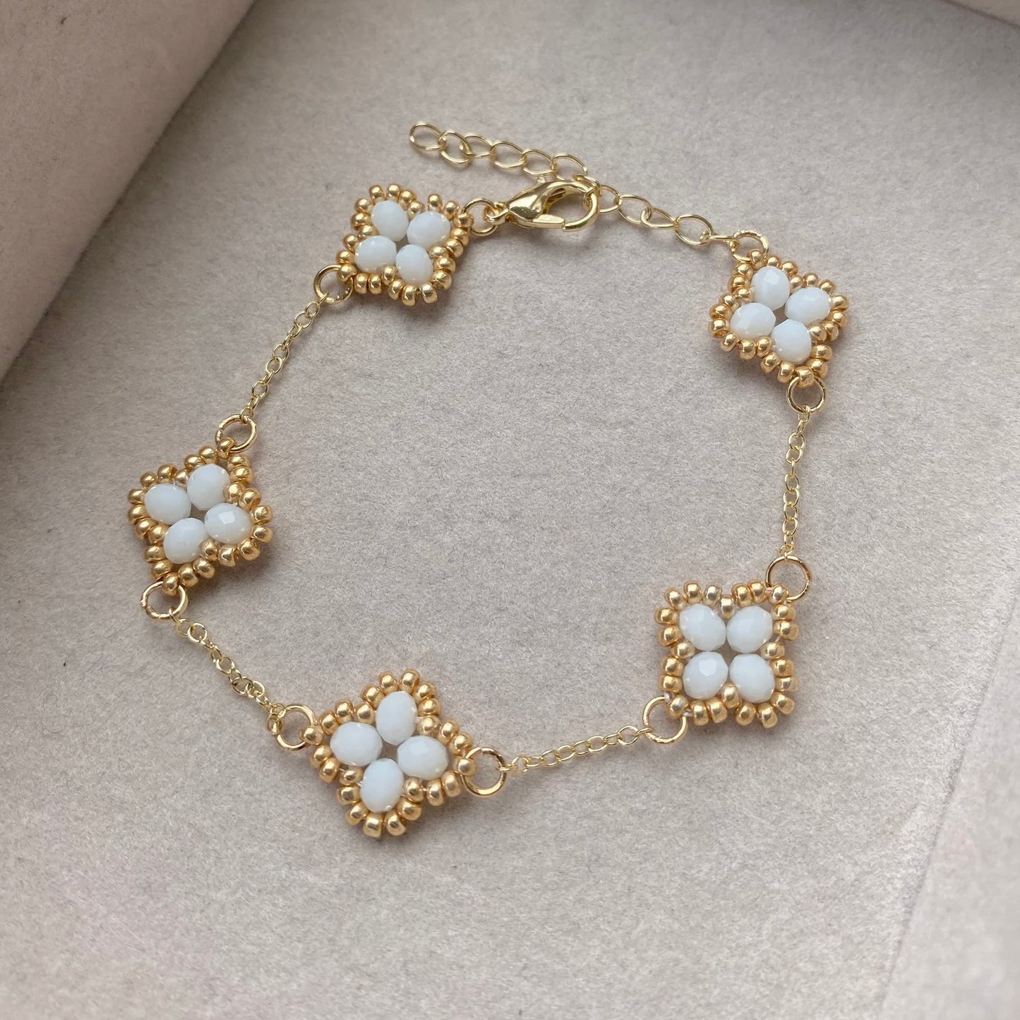 Gold Beaded Clover Bracelet